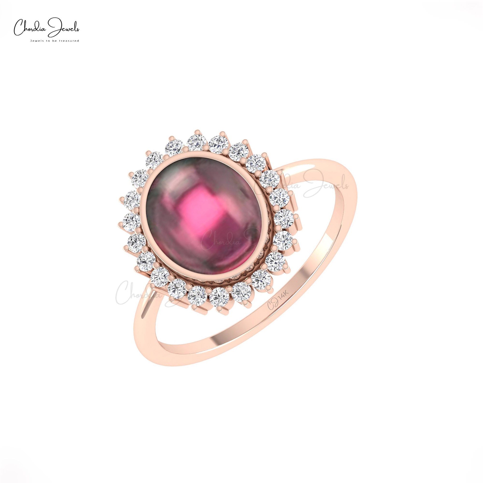 AAA Rhodolite Garnet Statement Ring In 14k Pure Gold Halo Diamond Promise Rings For Her