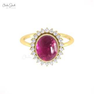 Oval Pink Tourmaline Statement Ring In 14k Pure Gold Halo Diamond Engagement Fine Rings