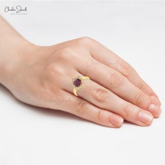 Blossom Floral Women Ring In 14k Solid Gold Rhodolite Garnet G-H Diamond Halo Rings
