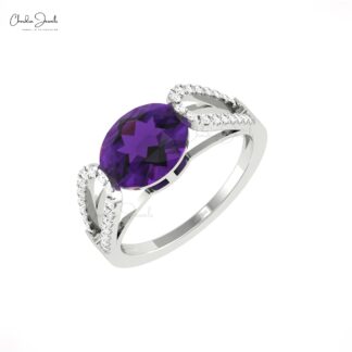 Natural Amethyst Split Shank Ring With 10x8mm Oval And Diamond Bridal Rings In 14k Gold