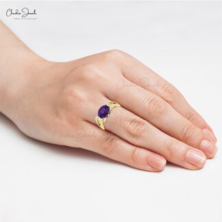 Natural Amethyst Split Shank Ring With 10x8mm Oval And Diamond Bridal Rings In 14k Gold