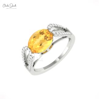 Solid 14k Gold Split Shank Ring With 2.45 Ct Citrine Gemstone G-H Diamond Wedding Rings