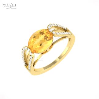 Solid 14k Gold Split Shank Ring With 2.45 Ct Citrine Gemstone G-H Diamond Wedding Rings