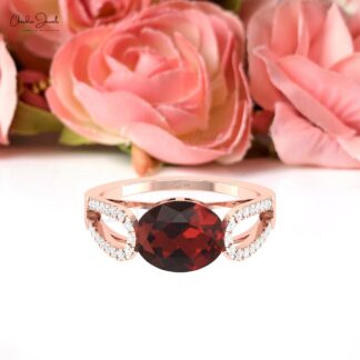 Bypass Handmade Ring In 14k Real Gold Red Garnet 2.45 Ct Oval Cut And Diamond Rings