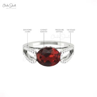 Bypass Handmade Ring In 14k Real Gold Red Garnet 2.45 Ct Oval Cut And Diamond Rings