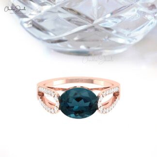 Genuine London Blue Topaz Bypass Ring In Pure 14k Gold Diamond Bridal Fine Jewelry