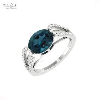 Genuine London Blue Topaz Bypass Ring In Pure 14k Gold Diamond Bridal Fine Jewelry