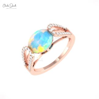 AAA Fire Opal Bypass Ring In 14k Solid Gold Diamond October Birthstone Hallmark Jewelry