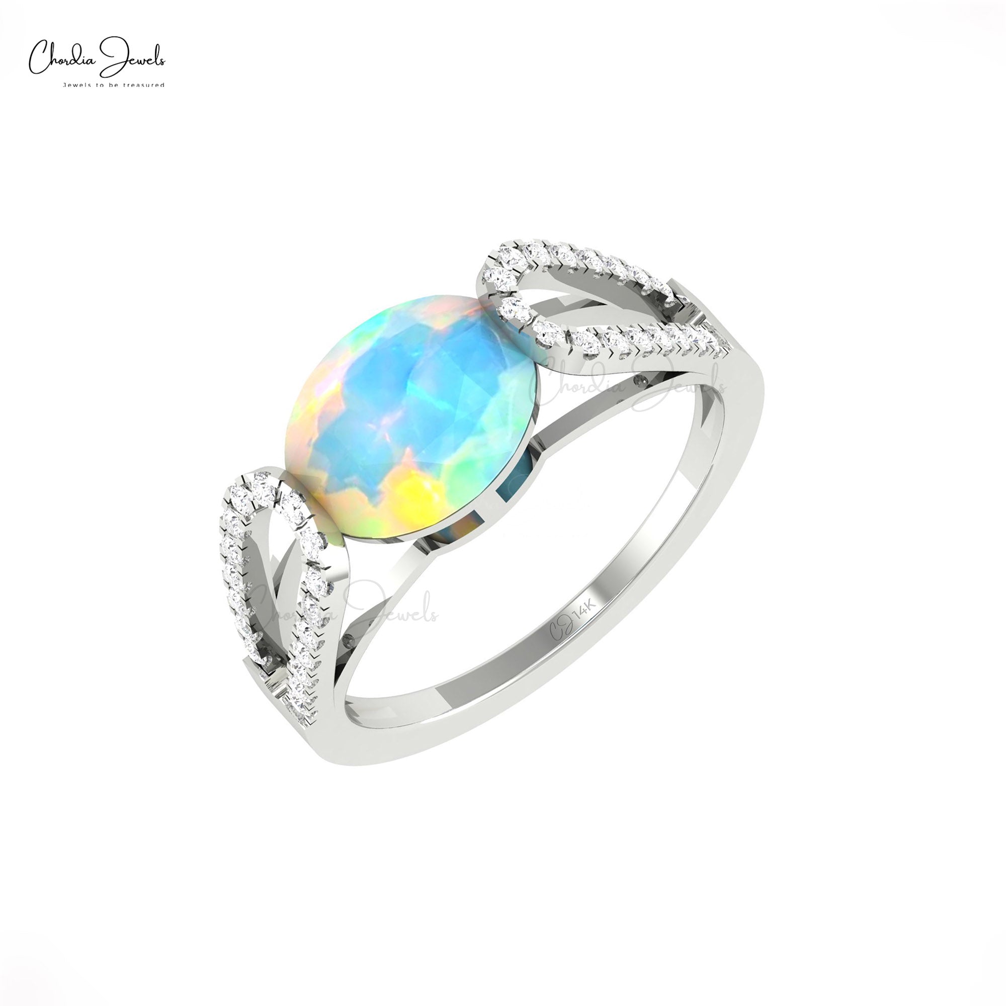AAA Fire Opal Bypass Ring In 14k Solid Gold Diamond October Birthstone Hallmark Jewelry