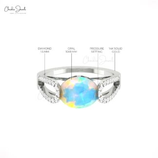 AAA Fire Opal Bypass Ring In 14k Solid Gold Diamond October Birthstone Hallmark Jewelry