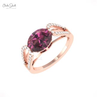 Gemstone Bypass Ring In 14k Real Gold Rhodolite Garnet And Diamond Promise Rings