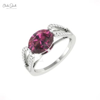Gemstone Bypass Ring In 14k Real Gold Rhodolite Garnet And Diamond Promise Rings