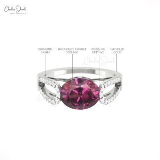 Gemstone Bypass Ring In 14k Real Gold Rhodolite Garnet And Diamond Promise Rings