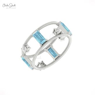 Two Shank Twisted Ring In 14k Real Gold Aquamarine 1 Ct Gemstone Prong Set Diamond Rings