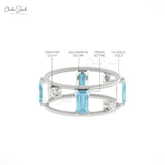 Two Shank Twisted Ring In 14k Real Gold Aquamarine 1 Ct Gemstone Prong Set Diamond Rings