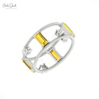 Stacking Twisted Wire Ring With 1 Ct Citrine And Diamond Prong Set In 14k Solid Gold Rings