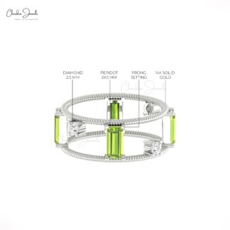 Natural Peridot Twisted Wire Ring With Diamond Prong Set In 14k Solid Gold Bridal Jewelry