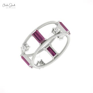 Stack Dual Cage Ring In 14k Real Gold Rhodolite Garnet G-H Diamond Twisted Women Rings