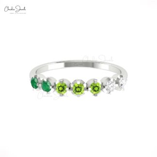 Stackable 7 Stone Ring In 14k Pure Gold Emerald And Peridot Diamond Half Eternity Band