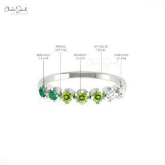 Stackable 7 Stone Ring In 14k Pure Gold Emerald And Peridot Diamond Half Eternity Band