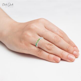 Stackable 7 Stone Ring In 14k Pure Gold Emerald And Peridot Diamond Half Eternity Band
