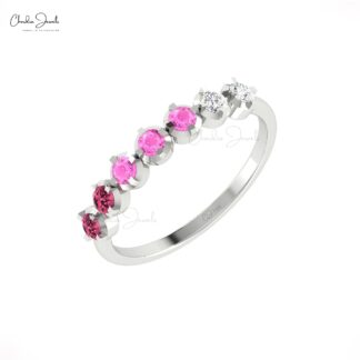 Round Cut Half Eternity Band With 2.5mm Pink Tourmaline And Sapphre Diamond Rings