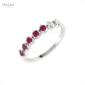 Seven Stone Stack Band In 14k Gold Ruby And Rhodolite Garnet Diamond Half Eternity Ring
