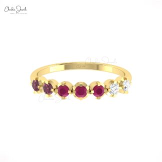 Seven Stone Stack Band In 14k Gold Ruby And Rhodolite Garnet Diamond Half Eternity Ring