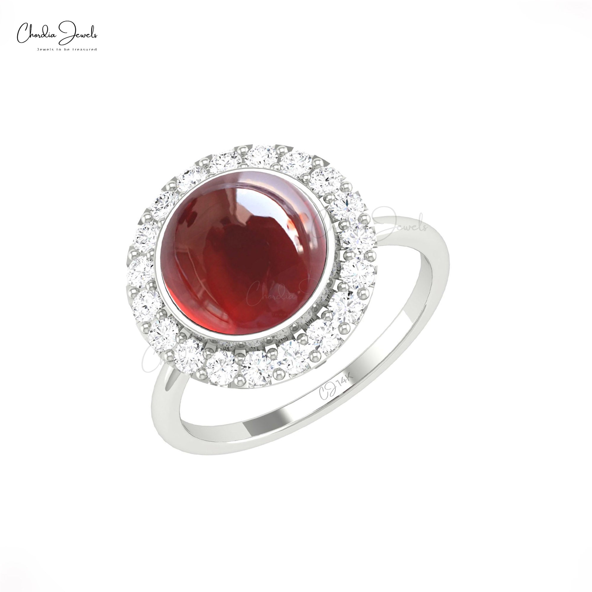 Natural Red Garnet Halo Diamond Ring In 14k Solid Gold January Birthstone Fine Jewelry