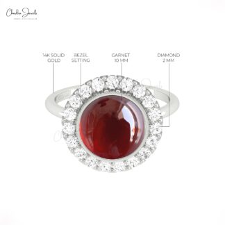Natural Red Garnet Halo Diamond Ring In 14k Solid Gold January Birthstone Fine Jewelry
