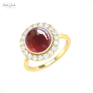 Natural Red Garnet Halo Diamond Ring In 14k Solid Gold January Birthstone Fine Jewelry