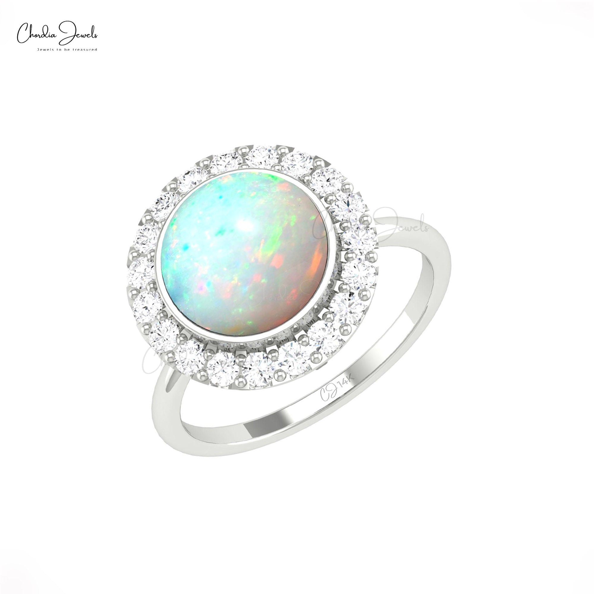 Cocktail Promise Ring With 2.45 Ct Fire Opal Halo Diamond Pave Set In 14k Real Gold Ring