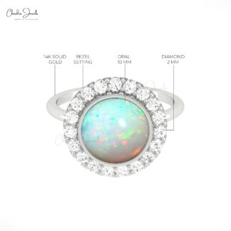 Cocktail Promise Ring With 2.45 Ct Fire Opal Halo Diamond Pave Set In 14k Real Gold Ring