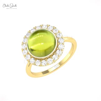 AAA Peridot Cocktail Halo Ring In 14k Pure Gold G-H Diamond Engagement Rings For Her