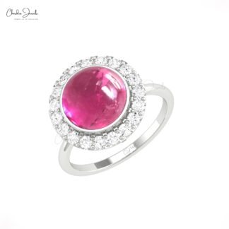 Gemstone Wedding Ring With 10mm Pink Tourmaline Diamond Halo Rings In 14k Real Gold