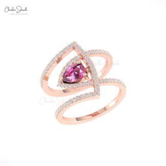 Dainty Diamond Cocktail Ring With 7x5mm Rhodolite Garnet Unique Rings In 14k Pure Gold