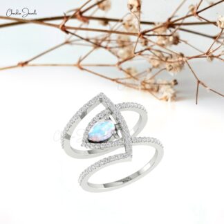 Delicate Rainbow Moonstone Cocktail Ring In Solid 14k Gold Diamond Handmade Fine Jewelry