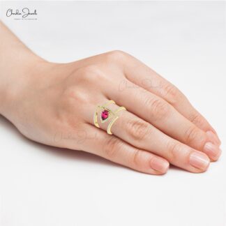 Teardrop Pink Tourmaline Ring In Solid 14k Gold Gemstone Diamond Curved Statement Ring