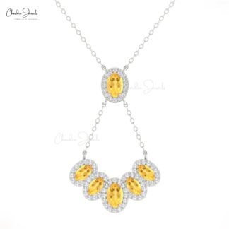 Delicate Multi Halo Y Necklace In 14k Solid Gold Citrine 1.76 Ct Gemstone Wedding Necklace