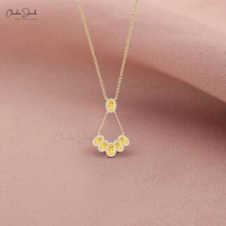 Delicate Multi Halo Y Necklace In 14k Solid Gold Citrine 1.76 Ct Gemstone Wedding Necklace