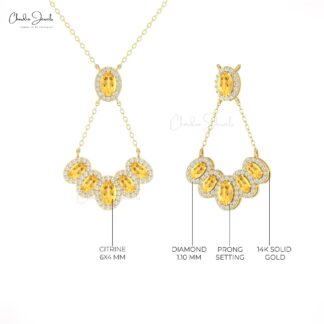 Delicate Multi Halo Y Necklace In 14k Solid Gold Citrine 1.76 Ct Gemstone Wedding Necklace