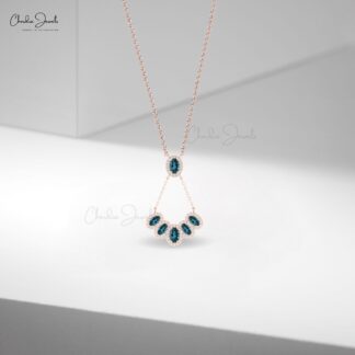 Oval Multi Halo Necklace With 1.7 Ct London Blue Topaz And Diamond 14k Gold Y Necklaces
