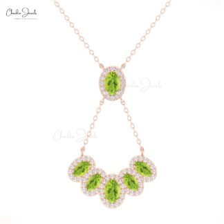 Natural Peridot Cluster Necklace With Multi Halo Diamond 14k Real Gold Bridal Y Necklaces