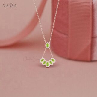 Natural Peridot Cluster Necklace With Multi Halo Diamond 14k Real Gold Bridal Y Necklaces