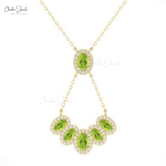 Natural Peridot Cluster Necklace With Multi Halo Diamond 14k Real Gold Bridal Y Necklaces