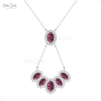 Dual Birthstone Chain Necklace In 14k Gold Rhodolite Garnet Multi Halo Diamond Necklaces