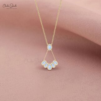 Multi Halo Rainbow Moonstone Necklace With G-H Diamond 14k Pure Gold Cluster Fine Jewelry