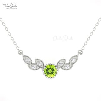 Guardian Angel Wings Necklace In 14k Real Gold Peridot G-H Diamond Leaf Necklace For Wife