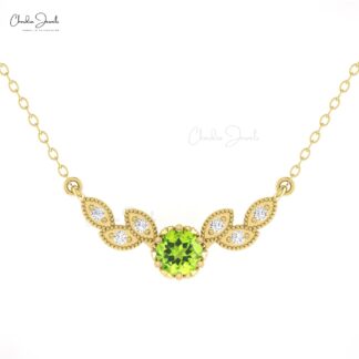Guardian Angel Wings Necklace In 14k Real Gold Peridot G-H Diamond Leaf Necklace For Wife