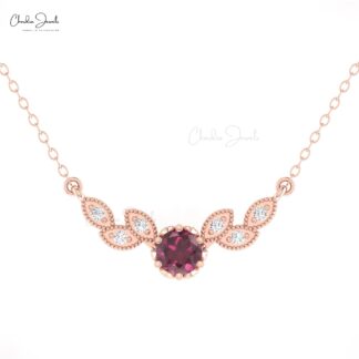 Real 14k Gold Diamond Wings Necklace With 5mm Rhodolite Garnet Floral Chain Necklaces